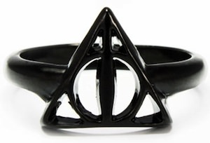Harry Potter Ring with the Deathly Hallows symbol on it