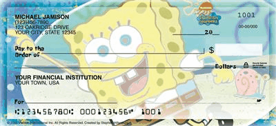 Spongebob Squarepants and friends banking checks