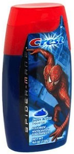 Kids toothpast from Crest with Spider-Man on it