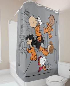 Peanuts Charaters Floating In Space Shower Curtain
