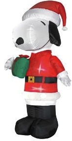 Peanuts Christmas inflatable that looks like santa snoopy