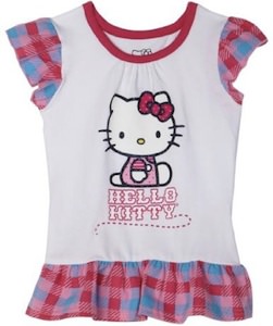 Plaid hello kitty short sleeved t-shirt for girls
