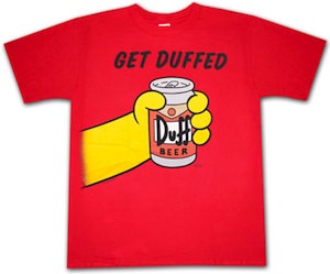 The Simpsons red t-shirt saying Get duffed