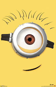 fun yellow poster with the face of Carl the Minion that we all seen in the movie Despicable Me