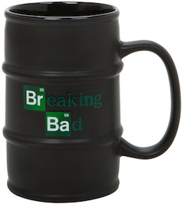 black barrel mug with the Breaking Bad logo