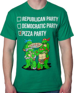 Teenage Mutant Ninja Turtles vote pizza party t-shirt