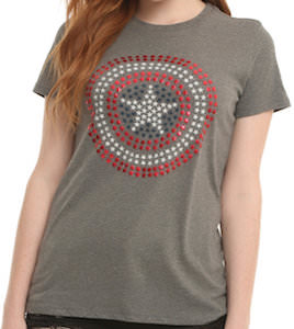 Marvel Women's Captain America Studded Logo T-Shirt