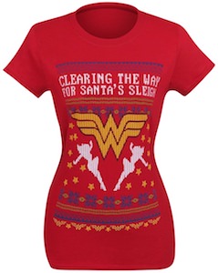 Wonder Woman Clearings The Way For Santa's Sleigh T-Shirt